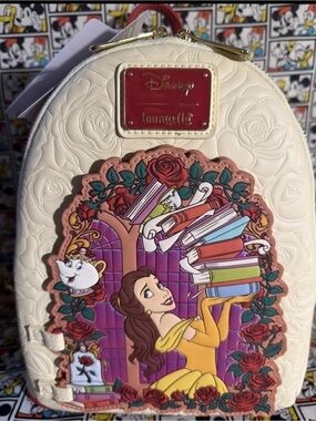 LOUNGEFLY DISNEY B & B BELLE BOOKS FLORAL MINI BACKPACK NWT 2026